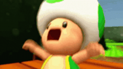 Toad With Green White Hat Open Mouth Wooden Table GIF