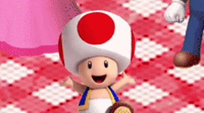 Toad With Red Circle On Head Standing On Checkered Tablecloth GIF