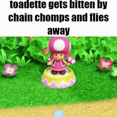 Toadette Gets Bitten By Chain Chomps And Flies Away In A Game GIF