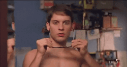 Tobey Maguire Confused With Eyeglasses GIF
