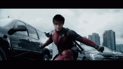 Tobey Maguire With Deadpool Costume GIF