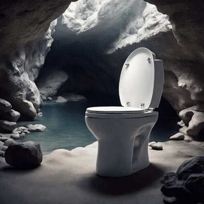 Toilet In Cave With Open Lid GIF