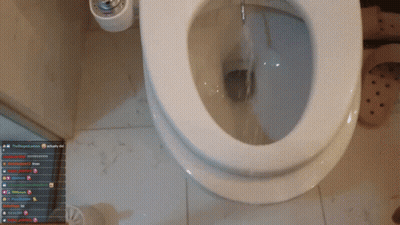 Toilet On Tiled Floor Next To Twitch Sign GIF