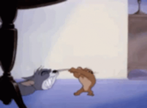 Tom And Jerry Fighting With A Stick GIF