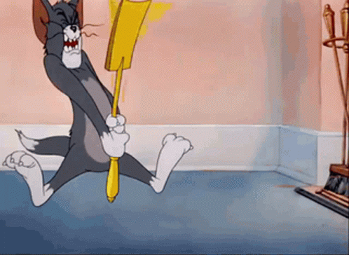 Tom And Jerry Holding Broom In Room GIF