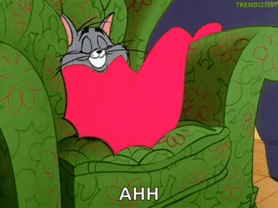 Tom And Jerry Laying On Chair With Heart Pillow Saying Ahh GIF
