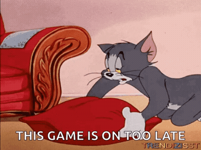 Tom And Jerry Laying On Red Pillow This Game Is On Too Late GIF