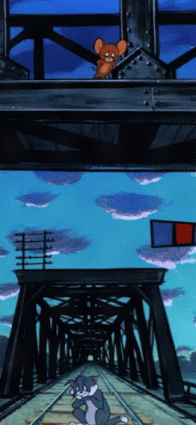 Tom And Jerry On A Train Track GIF