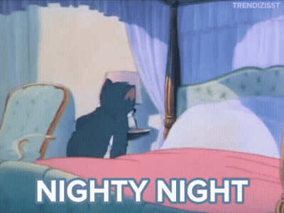 Tom And Jerry Sitting On Bed Saying Nighty Night GIF