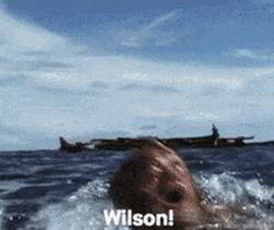 Tom Hanks Floating In Ocean Calling Wilson GIF