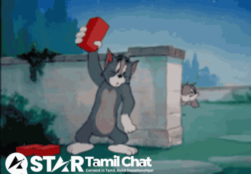 Tom Holding Red Brick With Star Tamil Chat GIF
