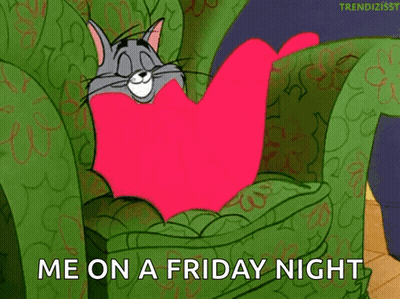 Tom Laying On Chair Saying Me On A Friday Night GIF