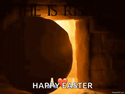 Tomb With He Is Risen and Happy Easter
