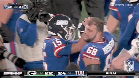 Tommy Devito Hugging New York Giants Teammates GIF