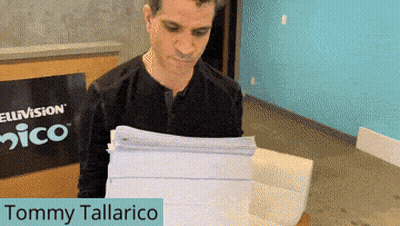 Tommy Tallarico Holding Stack Of Paper GIF