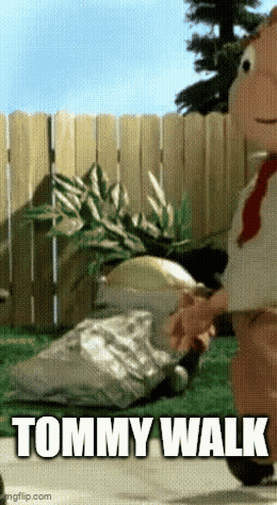 Tommy Walk Cartoon Character Walking In Yard GIF