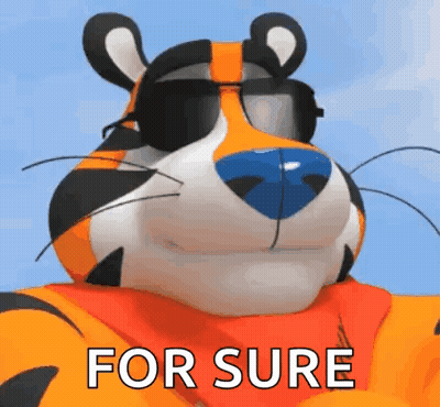 Tony The Tiger Is Wearing Sunglasses And A Bandana And Says `` For Sure '' GIF