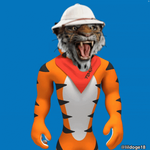 Tony The Tiger Wearing White Hat And Red Bandana GIF