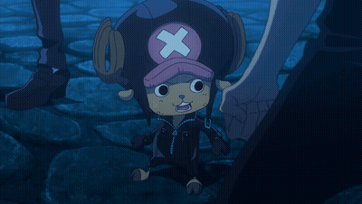 Tony Tony Chopper Is Wearing A Black Jacket And A Pink Hat With An X On It GIF