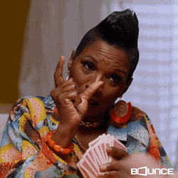 Too Small Woman Holding Cards GIF