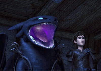 Toothless And Hiccup Standing With Mouths Open GIF