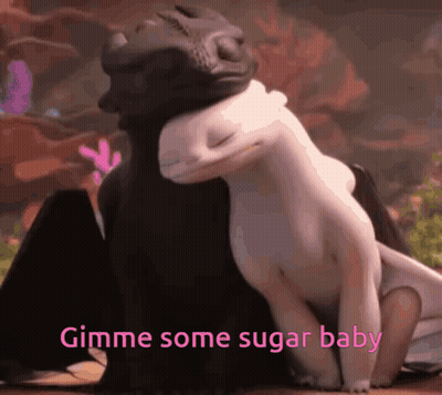 Toothless And Light Fury Sitting Together GIF