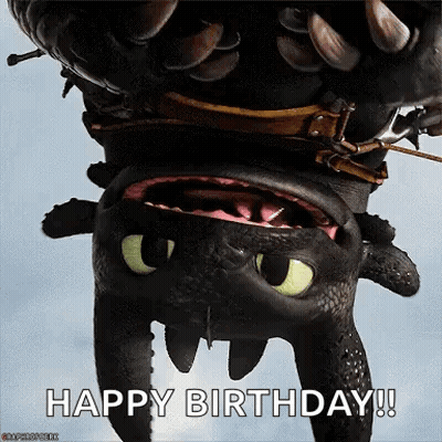 Toothless Hanging Upside Down Saying Happy Birthday GIF