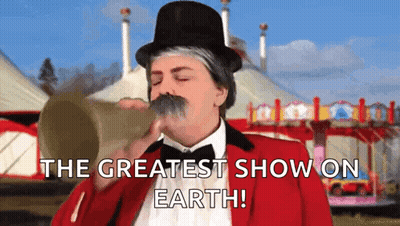 Top Hat Man Blowing Trumpet The Greatest Show GIF