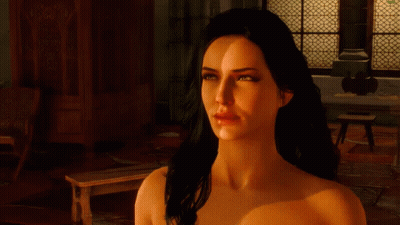 Topless Woman Standing In Dark Room By Window GIF