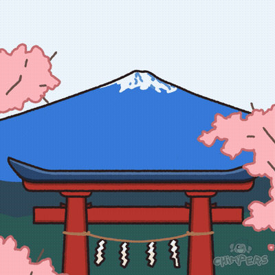 Torii Gate With Cherry Blossoms And Mountain GIF