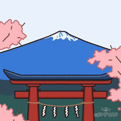 Torii Gate With Mountain And Cherry Blossoms GIF