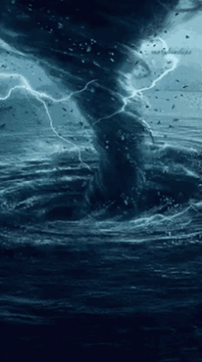 Tornado Coming Out Of Ocean With Lightning GIF