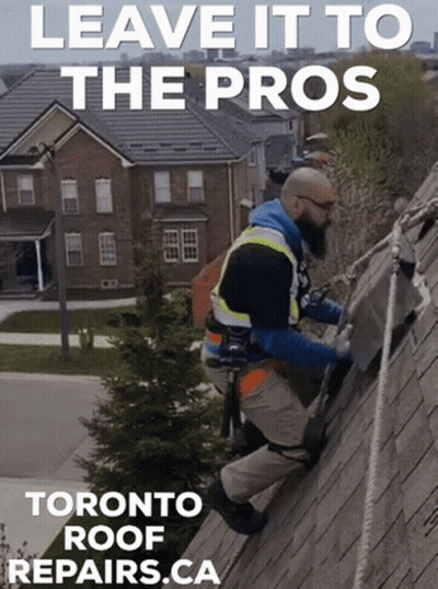Toronto Roof Repairs Ad Man On Roof GIF