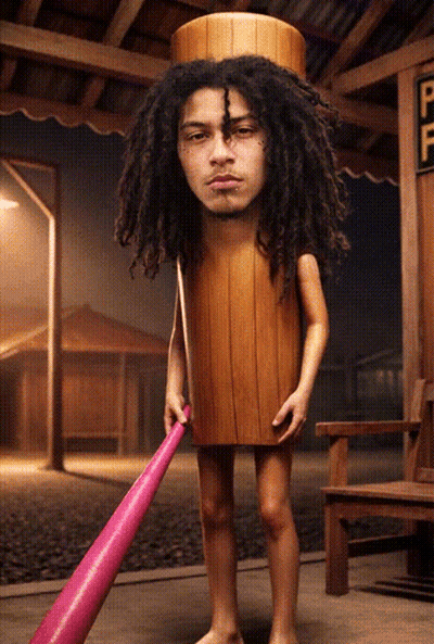 Totem Pole With Cartoon Face And Metal Logo GIF