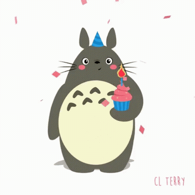 Totoro Holding Cupcake And Birthday Candle GIF
