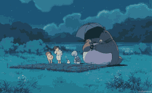 Totoro Praising With Other Characters GIF