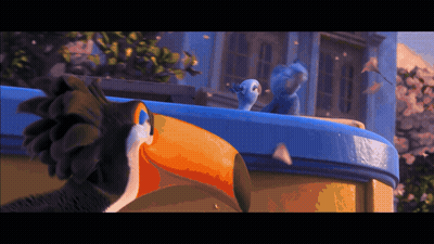 Tucán y pájaro azul en edificio GIF
