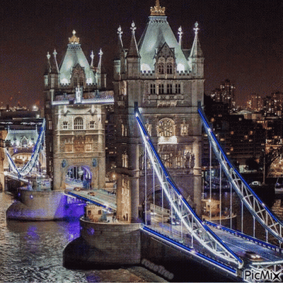 Tower Bridge Lit Up At Night GIF