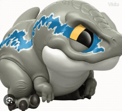 Toy Dinosaur With Yellow Eye And Blue Stripe GIF
