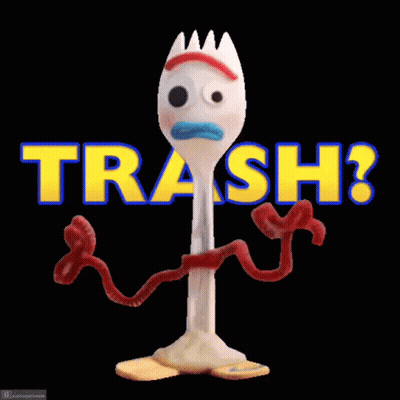 Toy Fork In Front Of Trash ? GIF