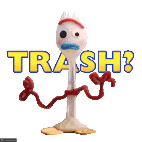 Toy Fork In Front Of Trash Sign Sticker