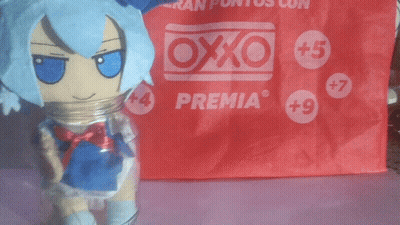 Toy Standing In Front Of Red Premia Bag GIF