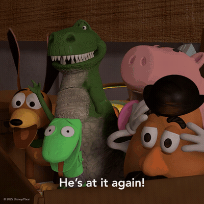 Toy Story Characters He's At It Again GIF