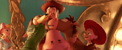 Toy Story Characters Standing In Front Of Mirror GIF