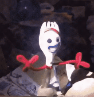 Toy Story Fork Holding Pen And Red Bow GIF