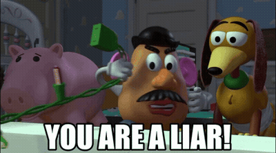 Toy Story Mr. Potato Head y Slinky Dog dicen Eres un mentiroso GIF