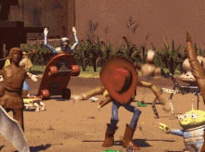 Toy Story Woody And Aliens Dancing GIF