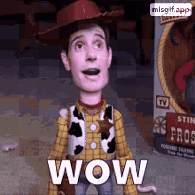 Toy Story Woody Doll Says Wow In Front Of Toy Box GIF
