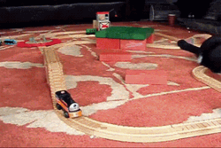 Toy Train Wreck Smash By Cat GIF