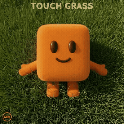 Toy With Face Standing In Grass Saying Touch Grass GIF